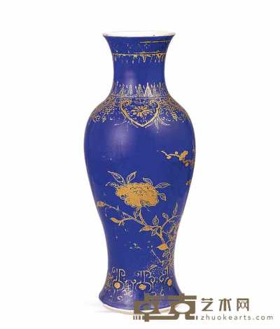 清光绪 洒蓝描金花卉瓶 高25.5cm